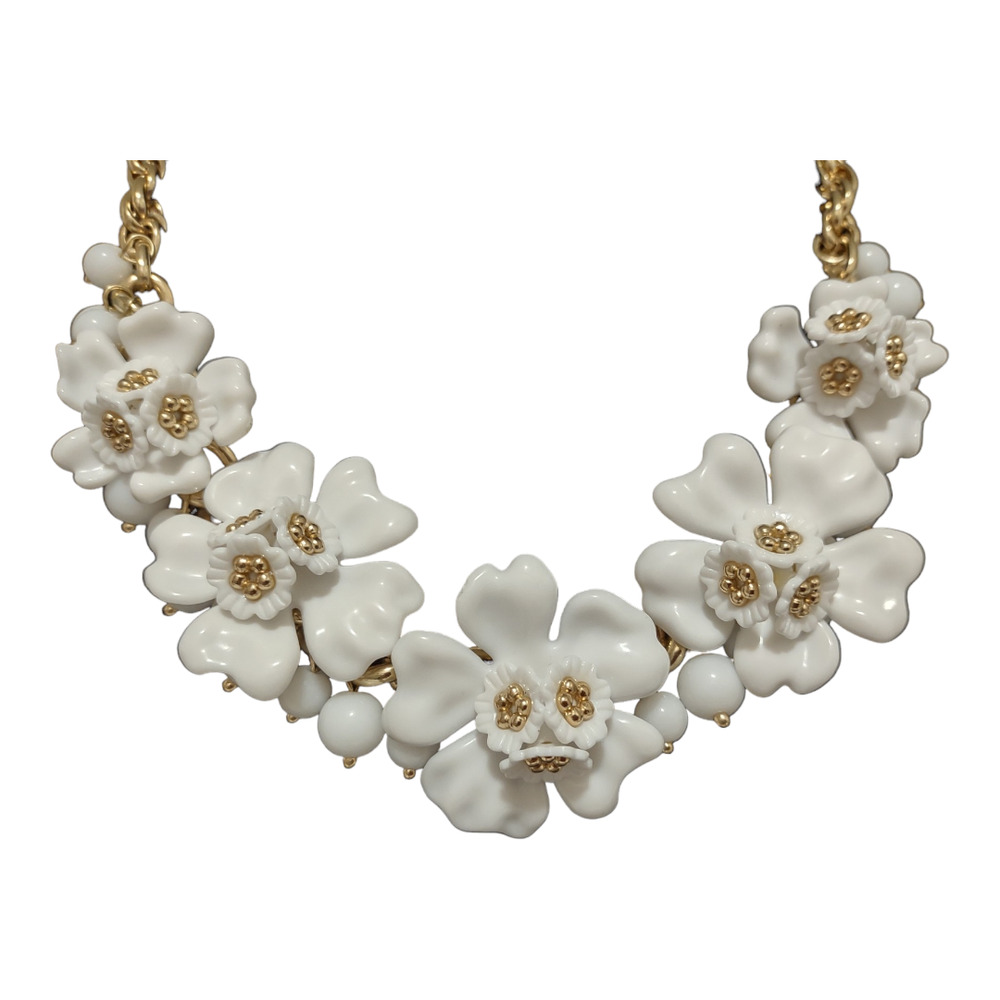 Retro Gold & White Floral Beaded Costume Necklace - Picture 7 of 9